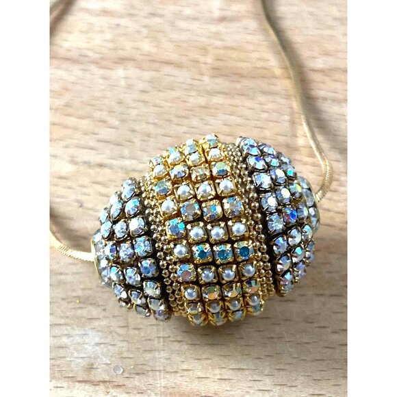 Vintage Aurora Borealis Egg Necklace on Gold-Tone Chain - Picture 7 of 8